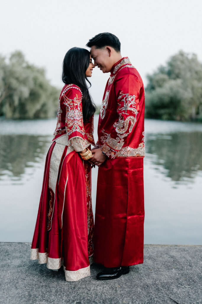 Pakistani Chinese fusion wedding at Cambridge Marina with elegant waterfront portraits