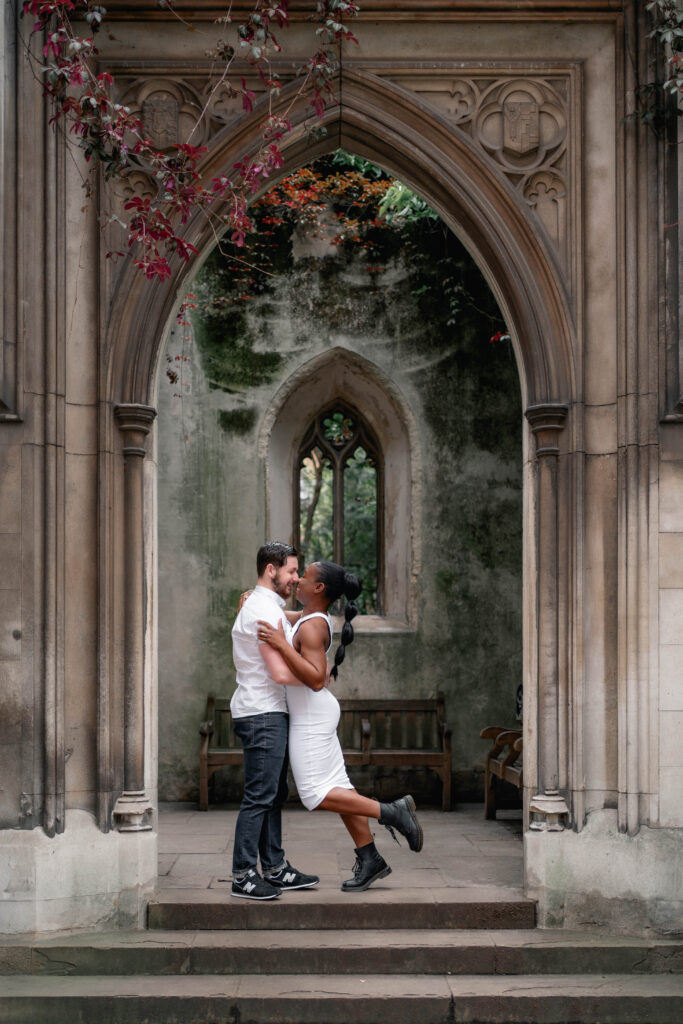 Pre wedding shoot London at St Dunstan in the East ruins