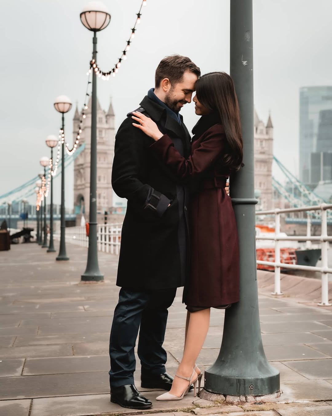Engagement photos London couple portrait at Tower Bridge