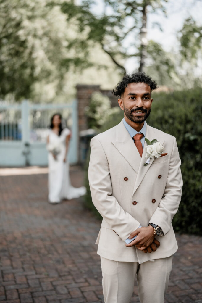 Groom waiting for the bride at morden park house