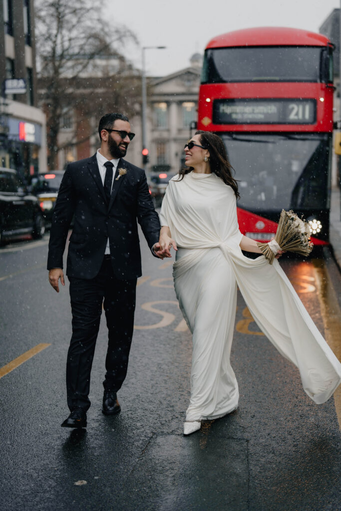 Editorial wedding portraits outside Chelsea Town Hall