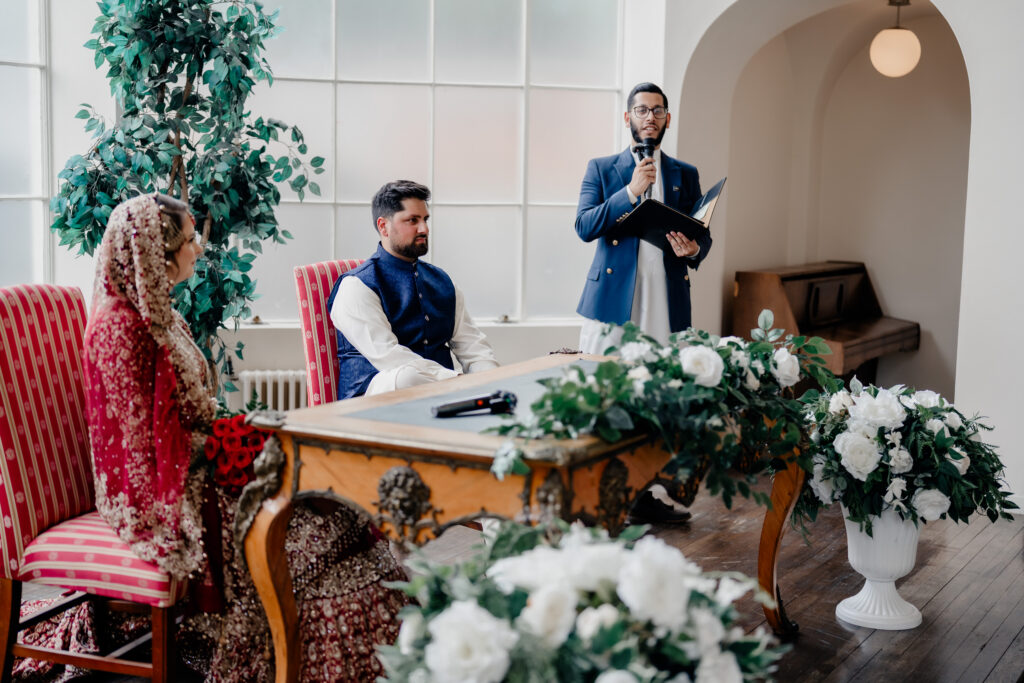 Islamic wedding ceremony during a Nikkah at Addington Palace