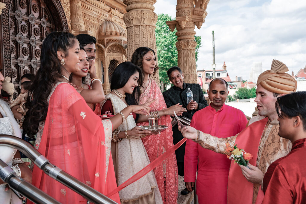 Traditional Hindu wedding entrance ritual
