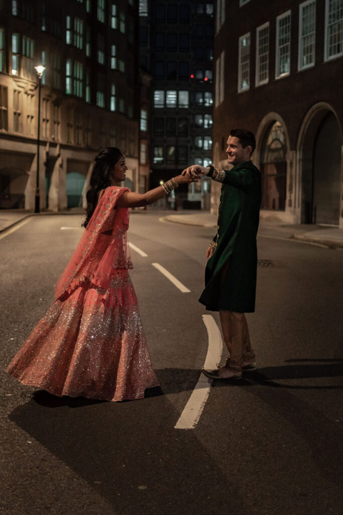 Bride and groom evening photography