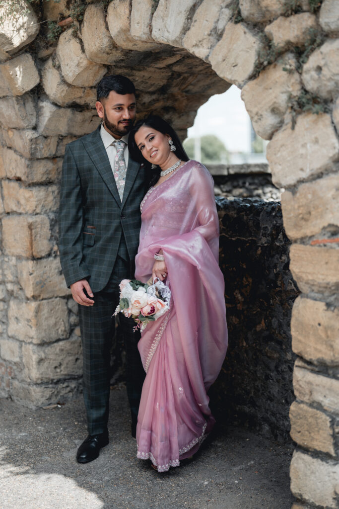 Bride and groom at Reading Abbey Ruins